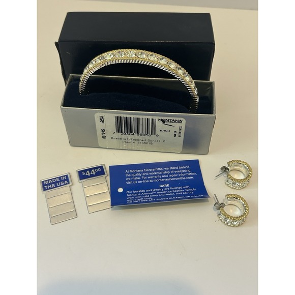 MONTANA Tapered Scroll Crystal Bangle IN BOX With Matching Earrings Made In USA - Picture 2 of 8